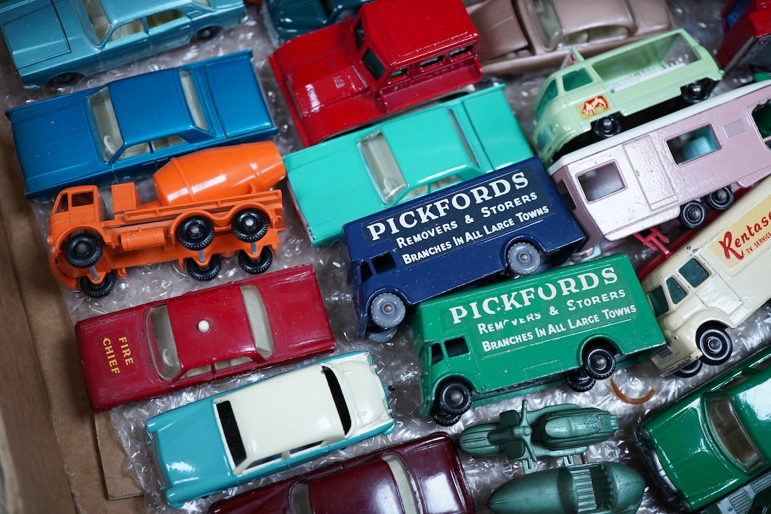 Eighty-eight 1960s/70s Matchbox Series 1-75 regular wheels vehicles including; cars, commercial vehicles, plant vehicles, racing cars, military vehicles, tractors, etc.